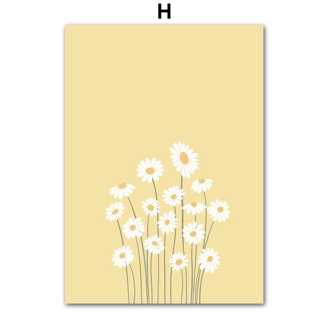 Minimalist Flower Color Block Coral Daisies Nordic Canvas Painting Wall Art Posters Prints Abstract Pictures Living Room Decor
