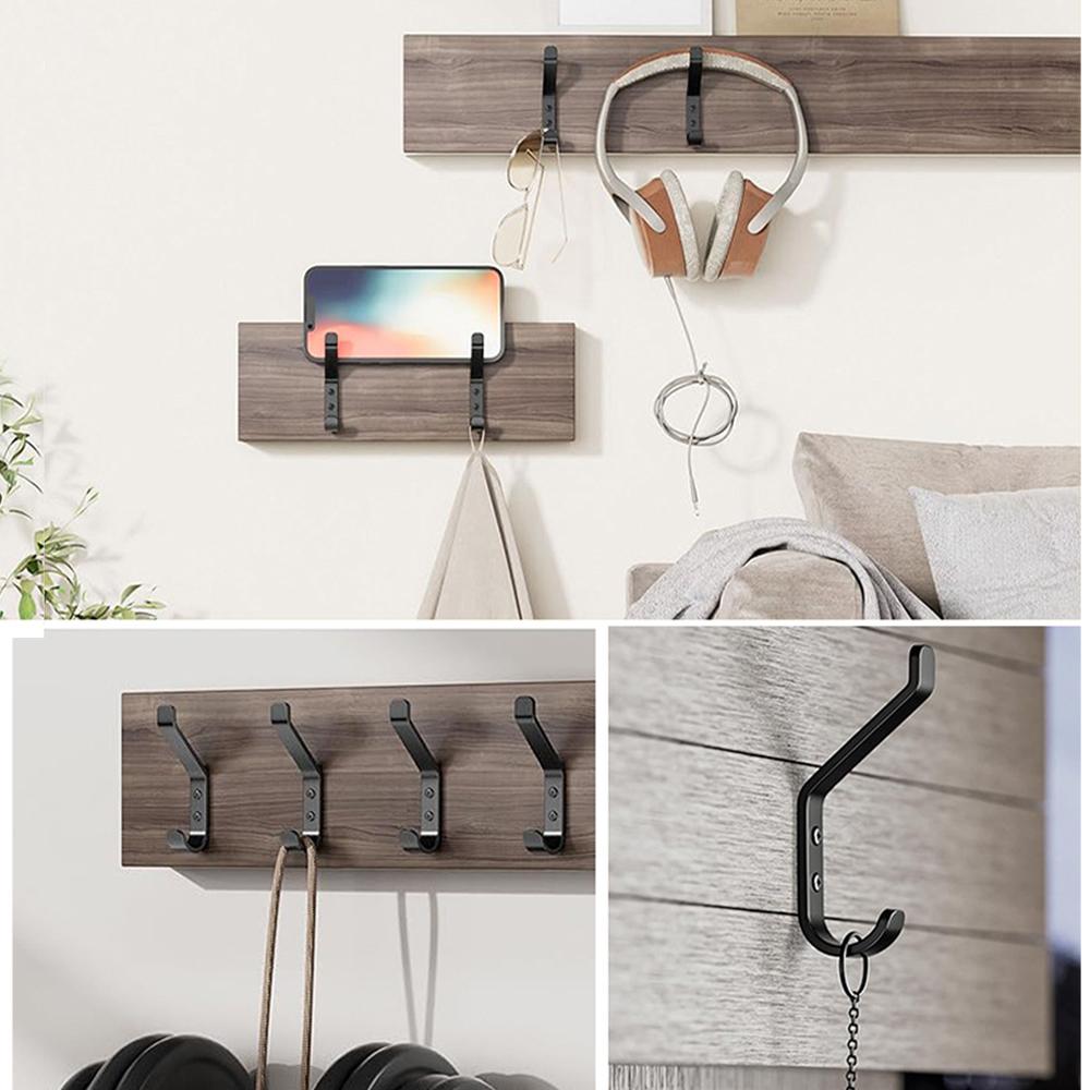 Black Metal Coat Hook Wall Mounted Dual Hanging Utility Accessories Kitchen Door Cabinet Bathroom Screw Installation Hooks