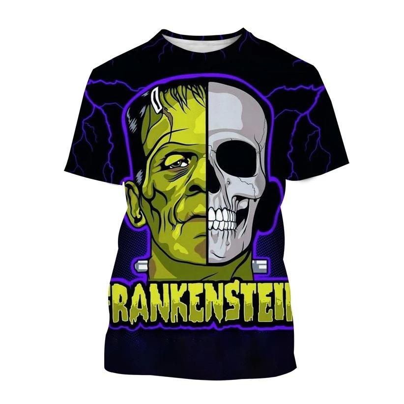 Klassischer Horrorfilm Frankenstein 3D-bedruckte T-Shirts für Männer/Frauen, Sommer-Hip-Hop-Trend, kurzärmeliges T-Shirt, übergroße Streetwear