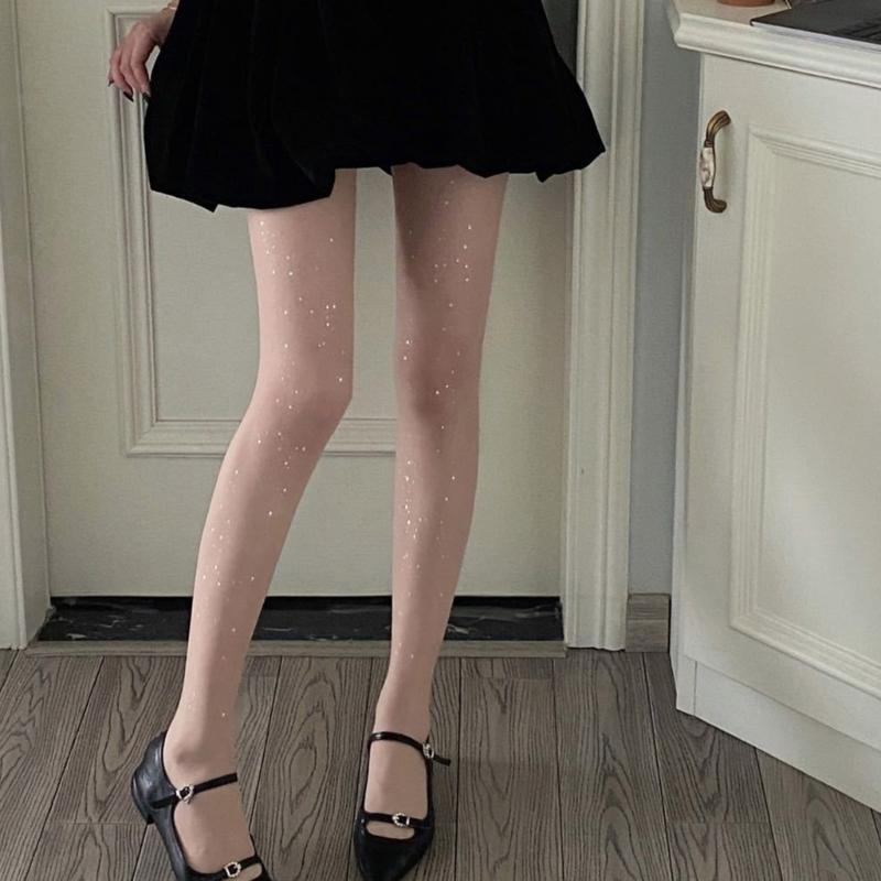Women Sweet Ballet Style Ultra-Thin Sheer Pantyhose Stockings Glitter Star Patterned See-Through Tights Leggings Hosiery