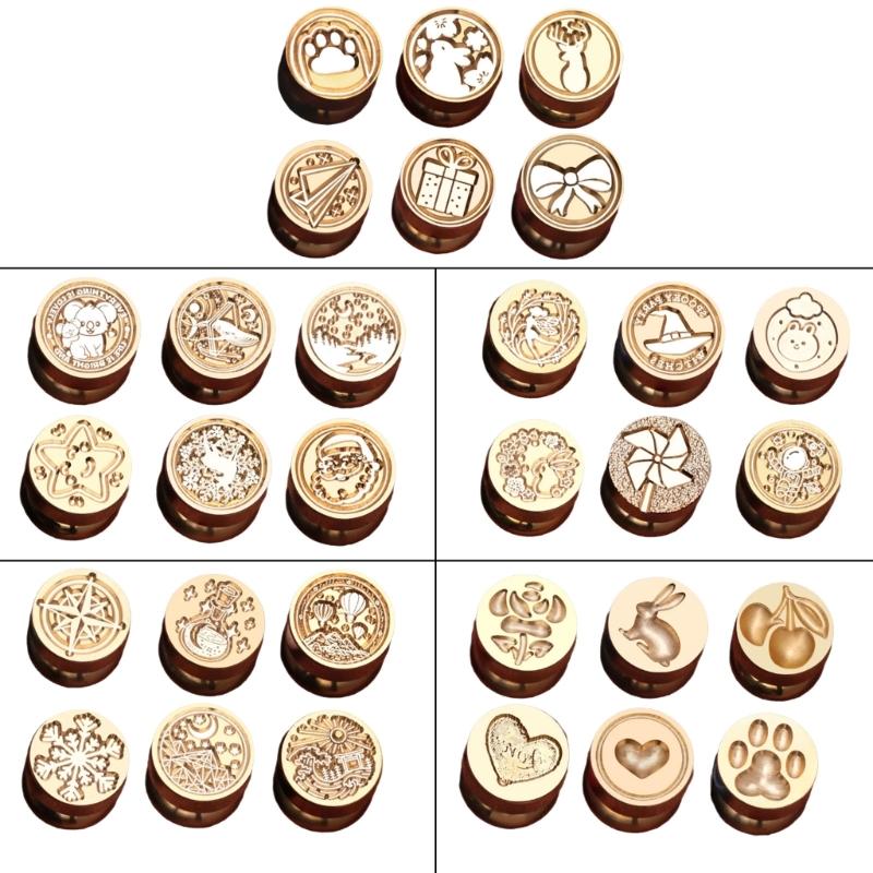 6Pcs Christmas Themed Stamp Head for Wedding Invitations Christmas Card Envelope Decoration Embossed Sealing Stamp