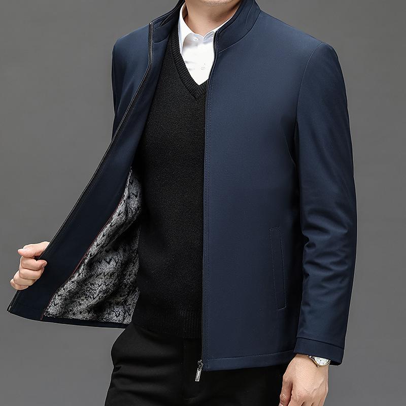 Autumn and winter trendy men's dad jackets, casual jackets, middle-aged and elderly men's stand-up collar velvet jackets, trendy tops