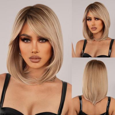 Parrucche bionde per donna Parrucca sintetica a strati lunga fino alle spalle con radici scure Ombre capelli biondo chiaro per la festa quotidiana