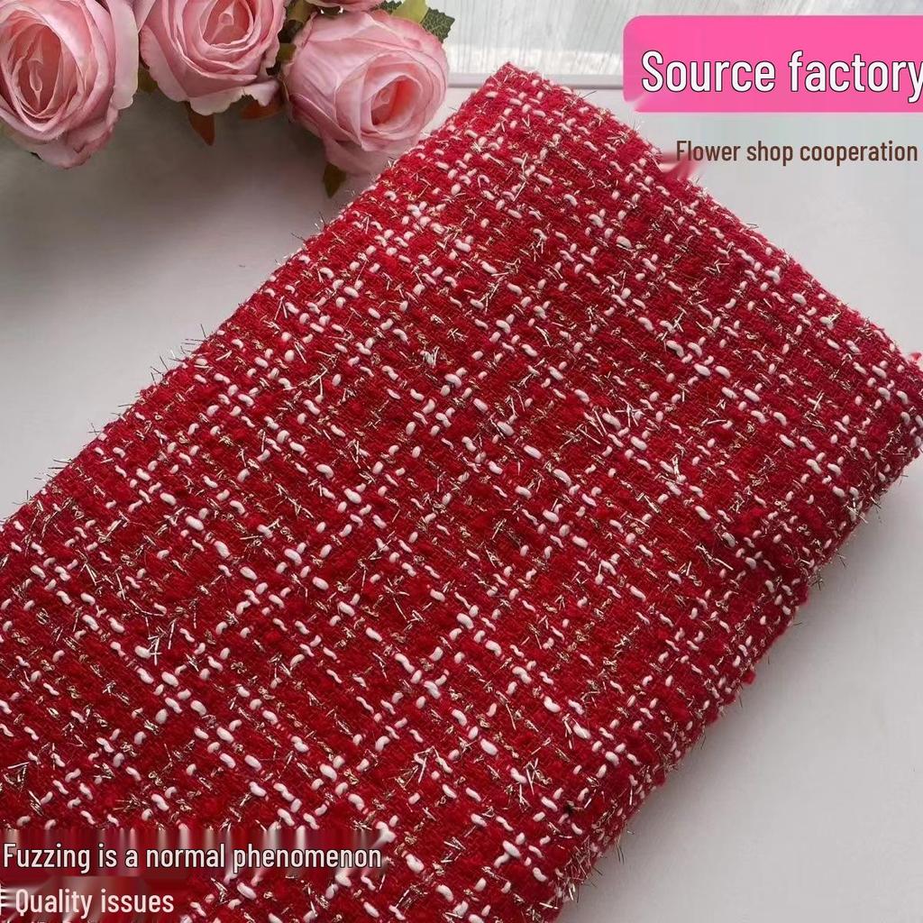 Gold Thread Plaid Fabric for DIY Handmade Bouquets and Bags