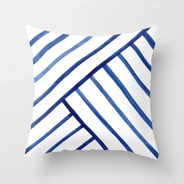 Watercolor Blue Cushion Cover Abstract Marble Geometric Pattern Sofa Pillowcase Bedroom Home Decor Car Office Decorative 45x45cm