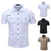 Men Shirt Solid Color Simple Casual Turn-down Collar Flap Pockets Summer Shirt Daily Clothes