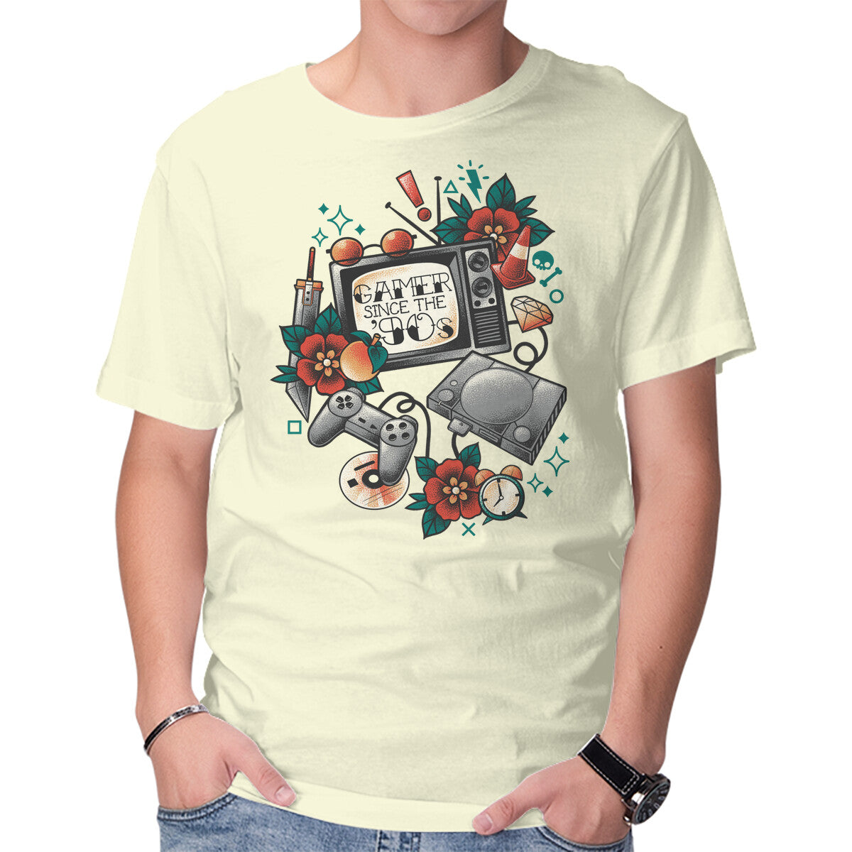 Unisex Crew Neck T-Shirt Gamer Since The 90s Graphic Short Sleeve Casual Tee XXXXL