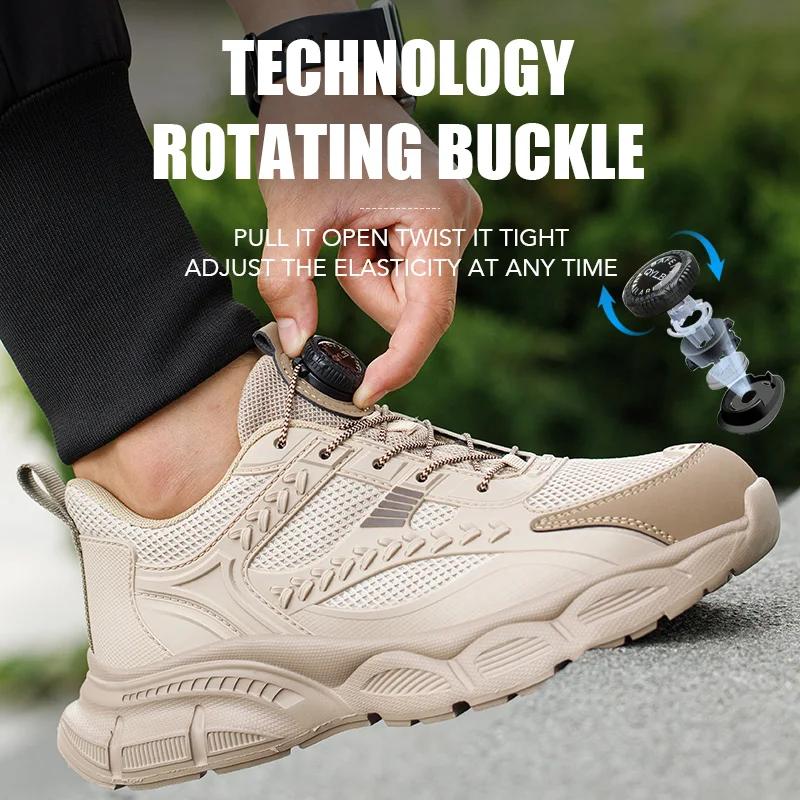 lightweight steel toe safety shoes with rotary button anti puncture construction work boots with protection non-slip work shoes