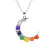 Vintage Handmade Colorful Beads Agate Beads Crystal Beads Moon Pendant Necklace N552