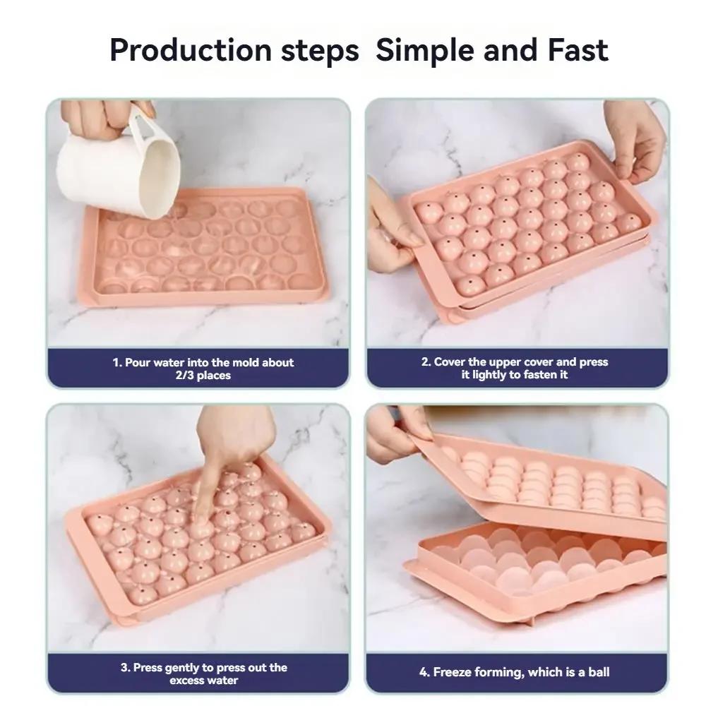 3D 33 Compartment Ice Ball Box Ice Cream Round Ice Cube Tray With Lid Ice Ball Creative Homemade Ice Compartment Ice Cube Model