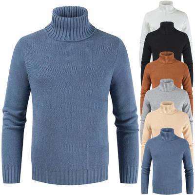 2025 Frühling und Herbst Winter Europäischer und Amerikanischer Herrenpullover Jugend Einfarbig Rollkragen Strickpullover