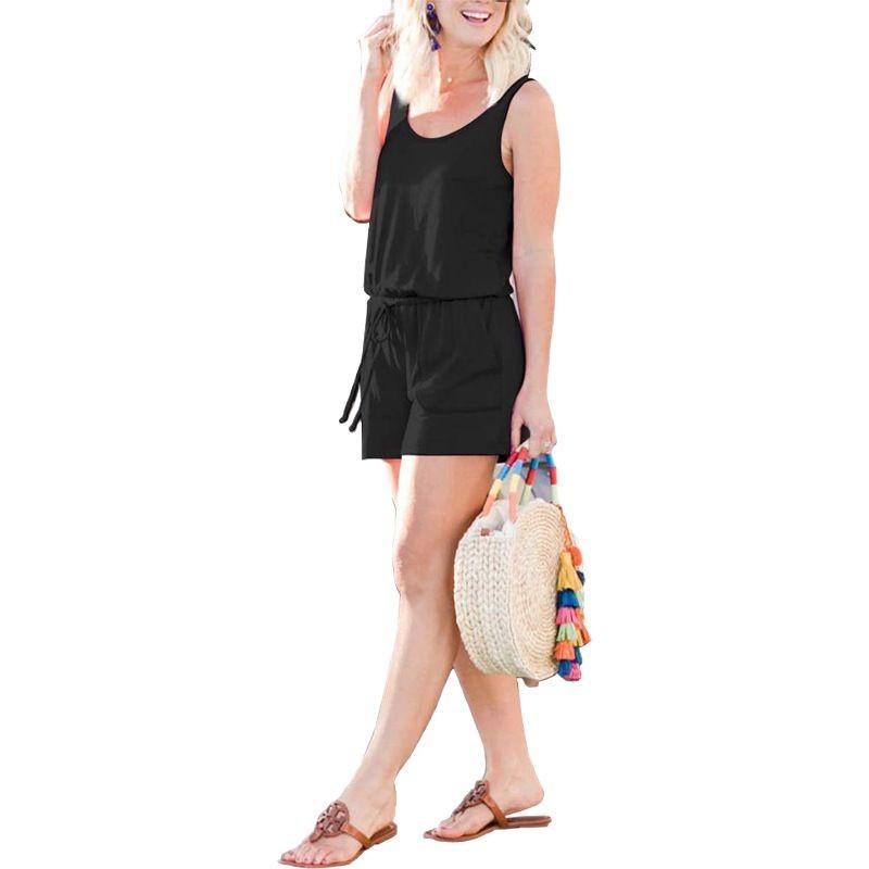 1011 European and American New Vest Drawstring Strap Jumpsuit Multi-color Straight Hair