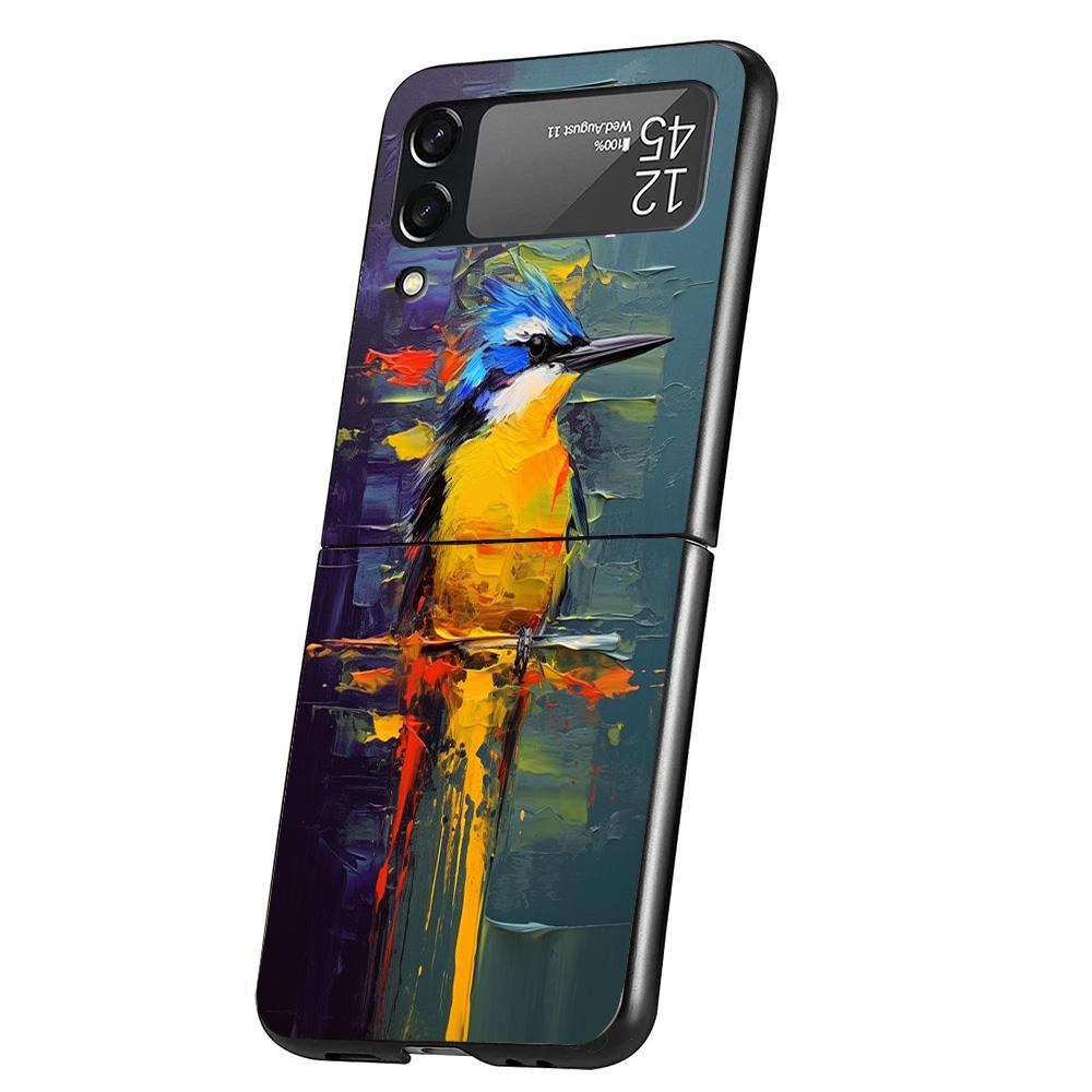Animal Oil Painting Bird Cover Phone Case For Samsung Galaxy Z Flip 7 6 5 4 3 5G Flip7 Flip6 Flip5 Flip4 Flip3 Black Fundas Shel
