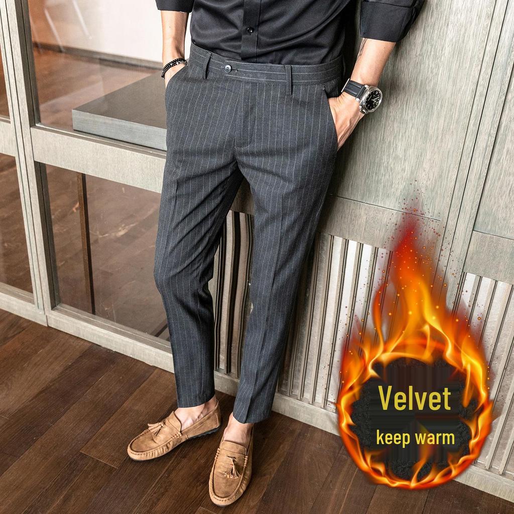 Koreańskie Spodnie Casualowe w Paski Slim-Fit dla Mężczyzn