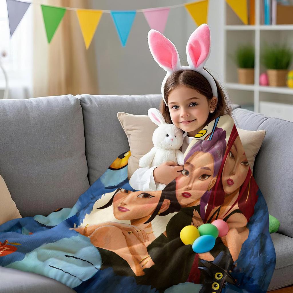 K-Pop Demon Hunters Printed Blanket Girls Boys Plush Throw Blanket Sofa Blankets Warm Birthday Gifts For Girls Huntrix Blankets