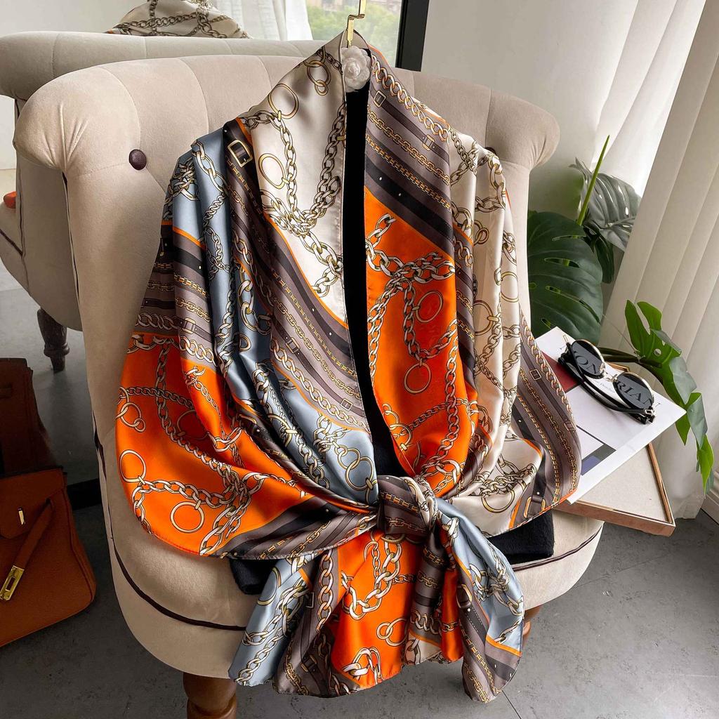 Luxury Brand Silk Scarf Multicolor Sunflower Scarf New Design Print Kerchief Women Neck Shawl Wraps Echarpe 130cm
