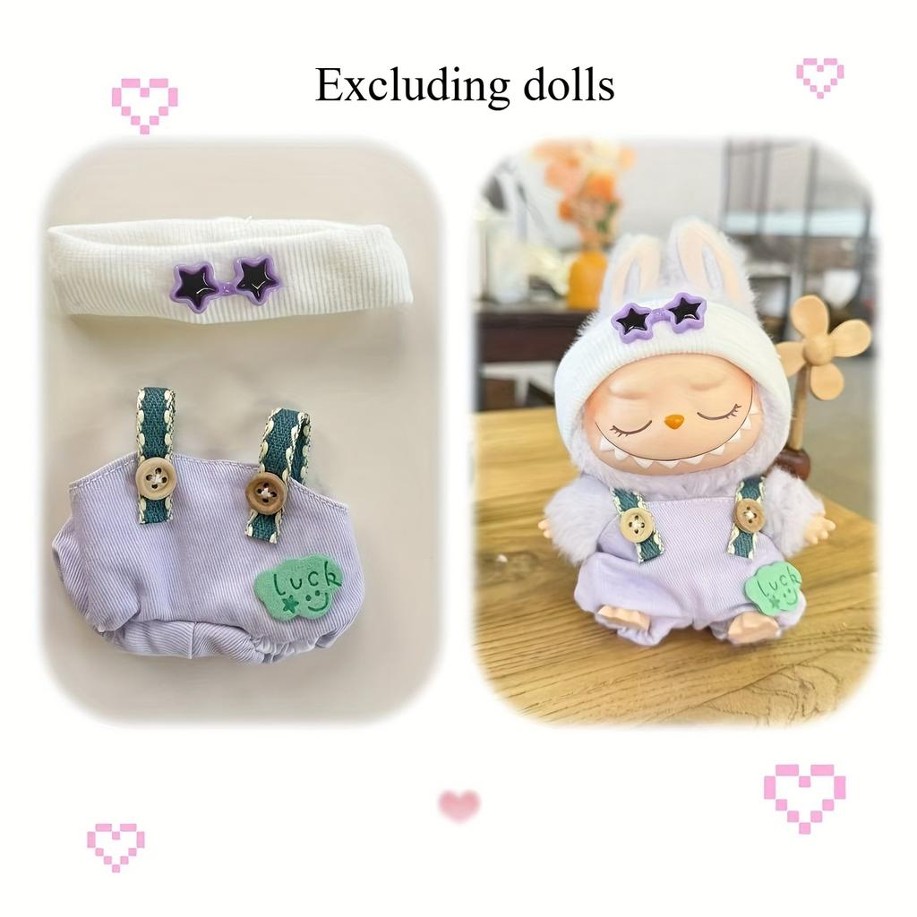 1 set Labubu Plush Doll Accessories - Starry Eye Backpacks, Hats, and Cute Outfits for Festive Gift Boxes, Durable Polyester