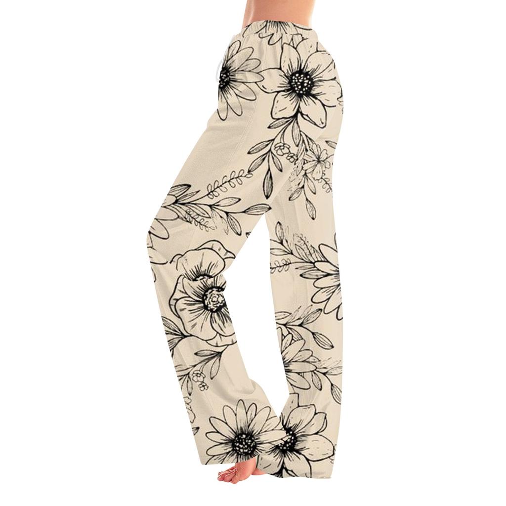 Pantaloni da pigiama da donna, da notte, casual, con coulisse, elastici in vita, comodi, dritti, yoga, larghi