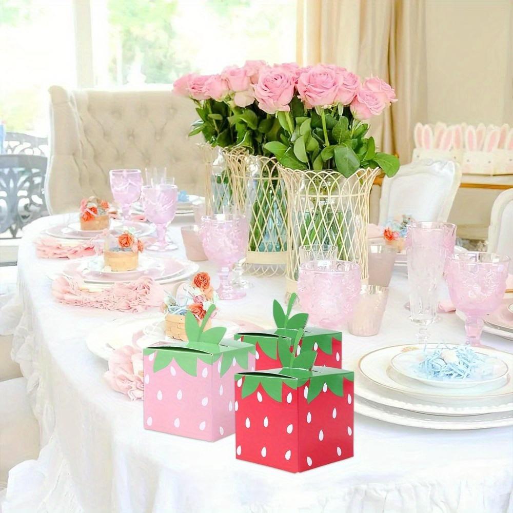 50pcs Strawberry Gift Boxes Cute Fruit Strawberry Party Treat Box Gift Wrap Box for Themed Birthday Party Jewelry Making Display & Packaging Supplies