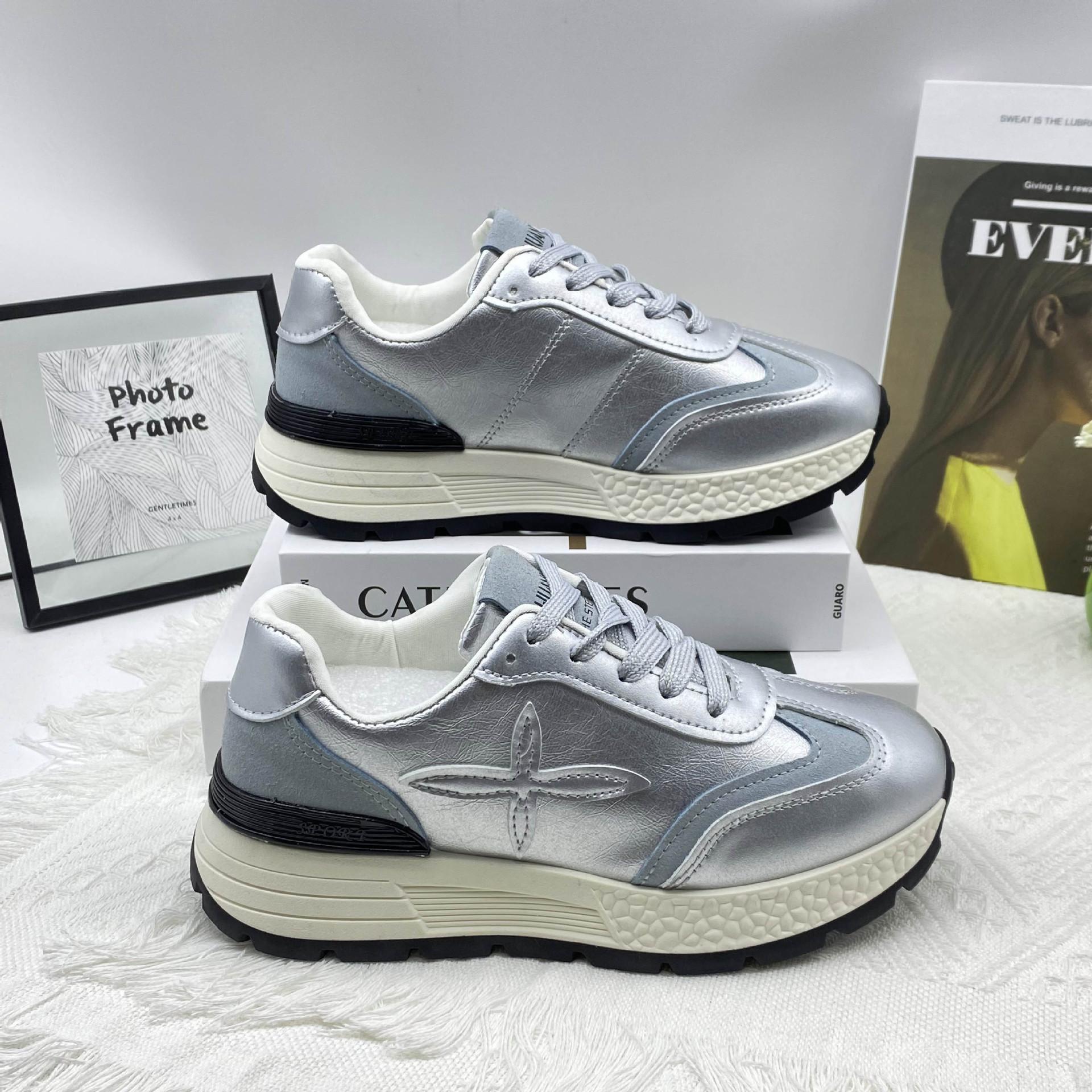 

Thick-soled inner height increase Forrest Gump shoes women s 2025 new versatile breathable sports and leisure little white shoes small dad shoes 35 серебряный