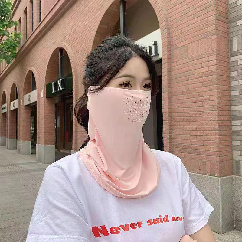 Unisex Summer Ice Silk UV Protection Ear-Hanging Full Face Mask with Neck Collar for Cycling