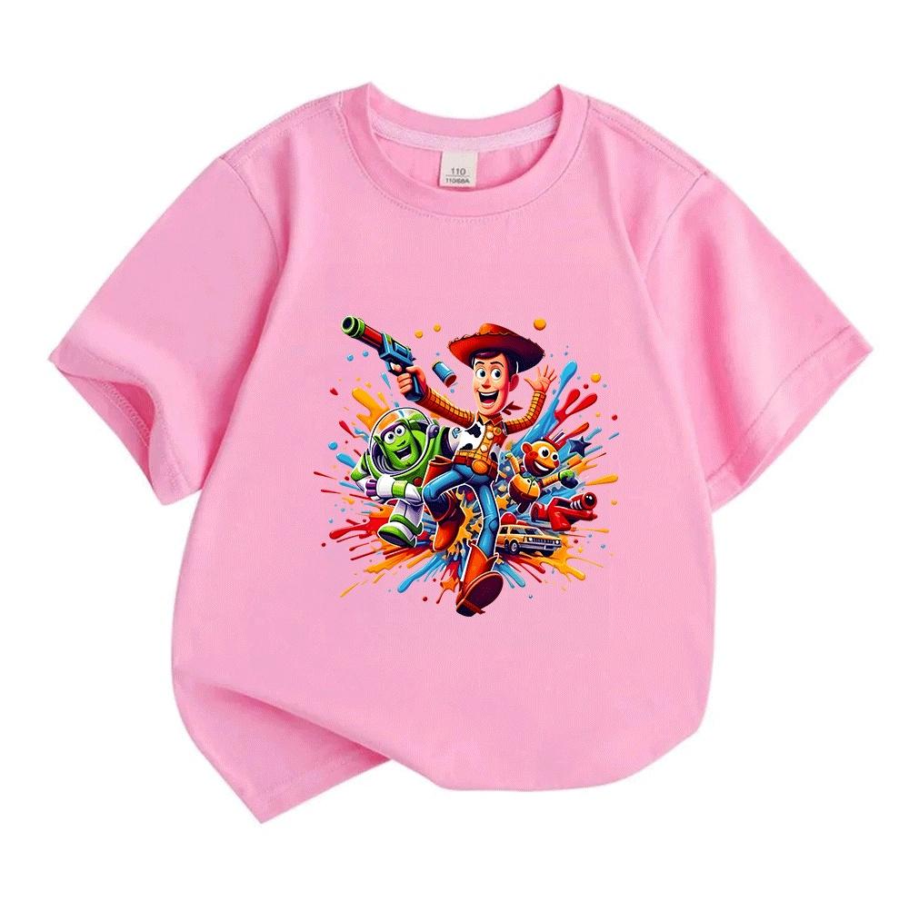 Kids Boys Girls Crew Neck Short Sleeve 100% Cotton T-Shirt, Funny Colorful Cartoon Adventure Character Print Casual Soft Tees for Children Daily Play
