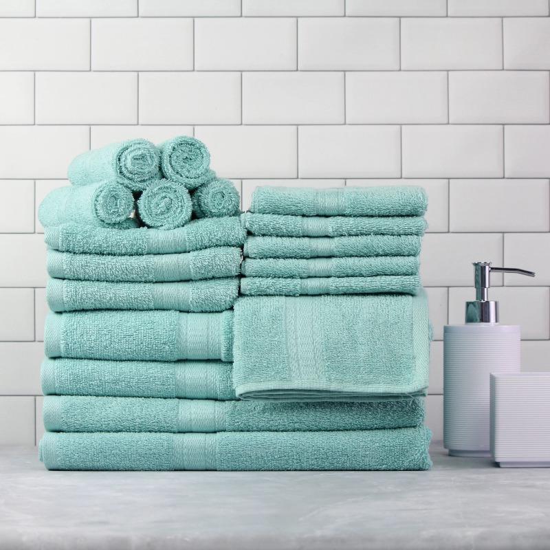 18-Piece 100% Cotton Towel Set, 4 Bath Towels, 4 Hand Towels, and 10 Face Towels, Soft and Super Absorbent