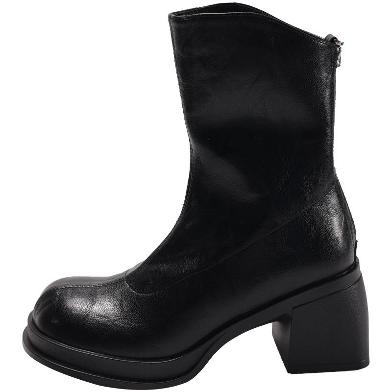 British Style Thick Heel Short Boots Women's 2025 Autumn New Temperament Versatile Martin Boots Small Man Height and Thinness Boots