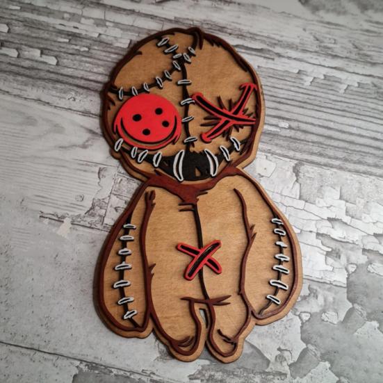 Yousheng Voodoo panenka Dřevěná cedule Strašidelná nástěnná dekorace Rustikální voodoo panenka cedule pro Halloweenskou dekoraci Dveře Stěny