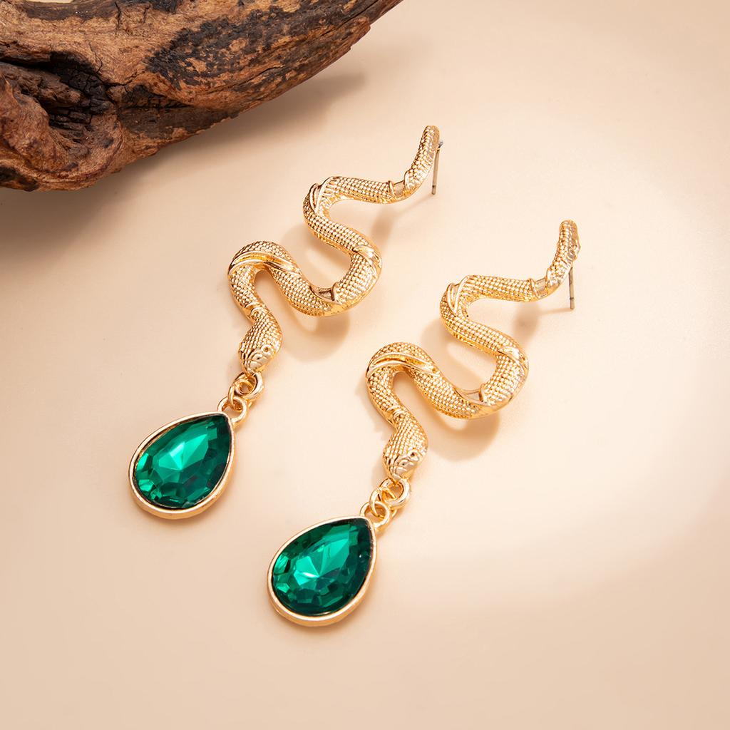 Gotisches verflochtenes Schlangen Wassertropfen Kristall Halskette Ohrring Set Punk Schmuck Party Choker