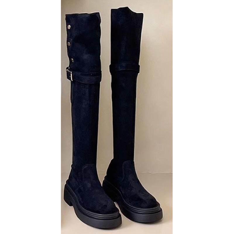 Round head thick-soled boots children's spring and summer 2025 high-heeled sleeve thick heel knee knight boots fashion versatile