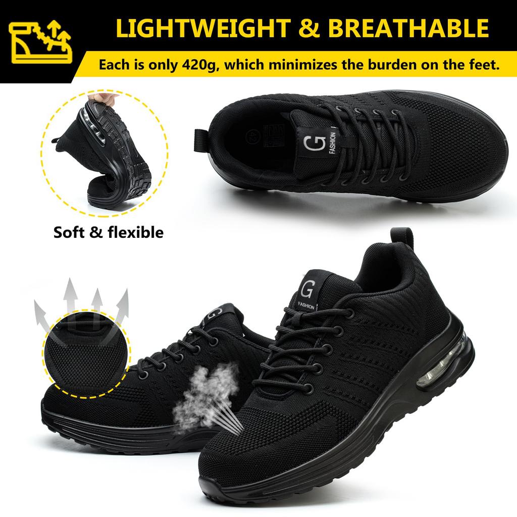 Safety Shoes Men Work Safety Boots Steel Toe Shoes Anti Smash Puncture Proof Air Cushion Work Shoes Light Comfortable Sneakers