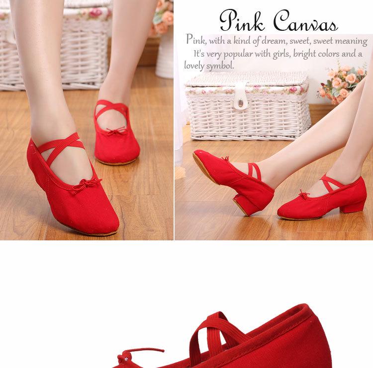 Women's Adult Soft Sole Canvas Dance Shoes with Heel - Black Ballet Practice Shoes