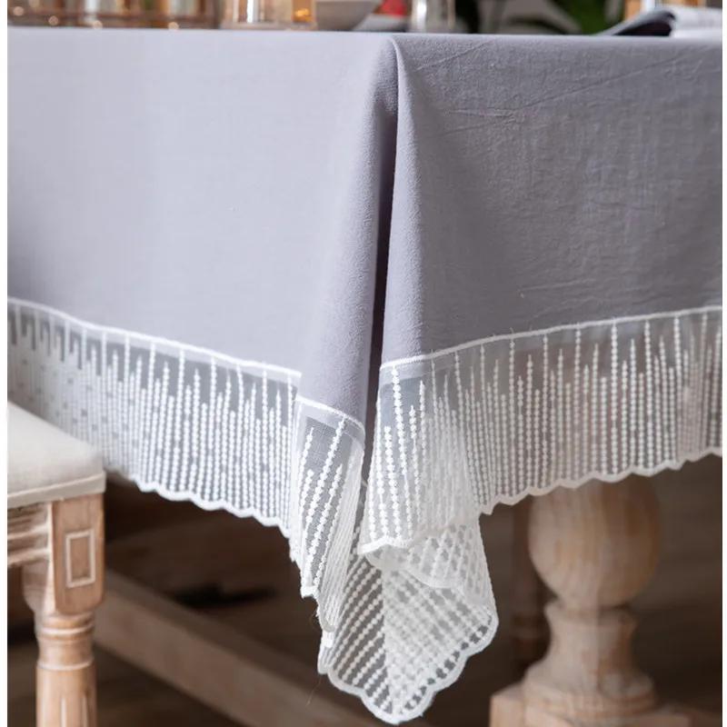 Bawełniany obrus z koronkowym brzegiem, jednolity kolor, zmywalny pokrowiec na stolik kawowy do kuchni, jadalni, luksusowa dekoracja stołu, tło do zdjęć