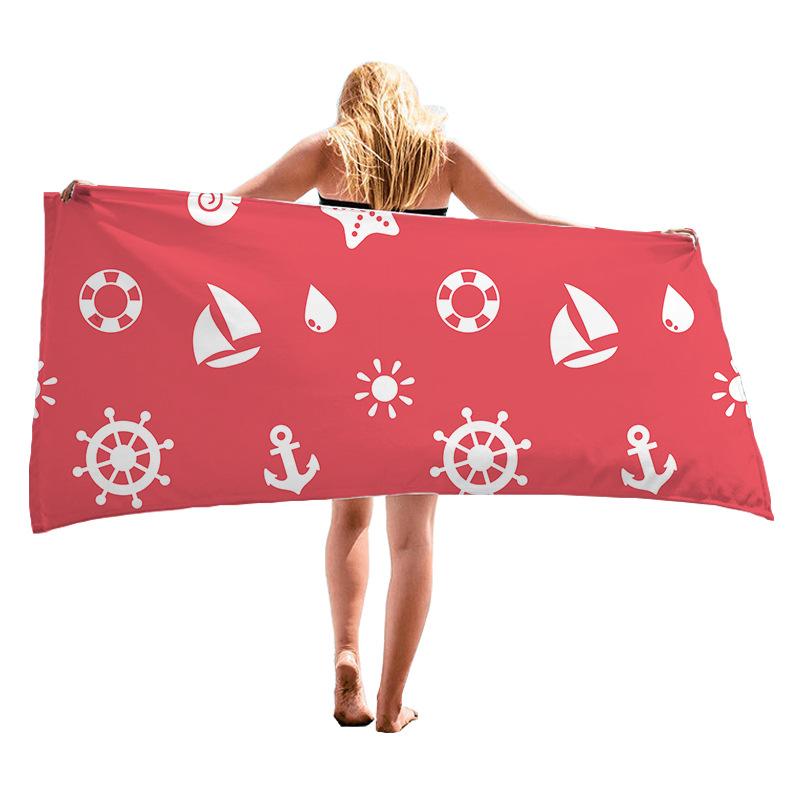 Simple small pattern square digital-printed polyester Superfine fiber double-sided fleece Beach vacation bath towel, beach towel