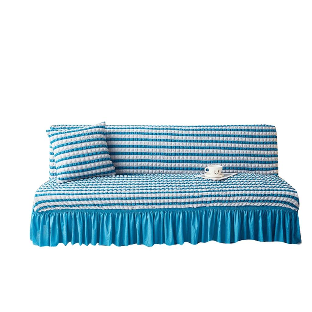 Elastic Solid Color Seersucker Fabric Without Armless Sofa Bed Cover with Skirt Slipcover Fitted Couch Cover Washable Fabric