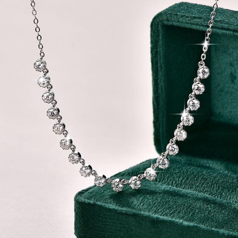 Rrjzz Round D-Color VVS1 Full Moissanite Bubble Necklace Certified Lab Created Diamond White Gold Plated Women Necklace Jewelry