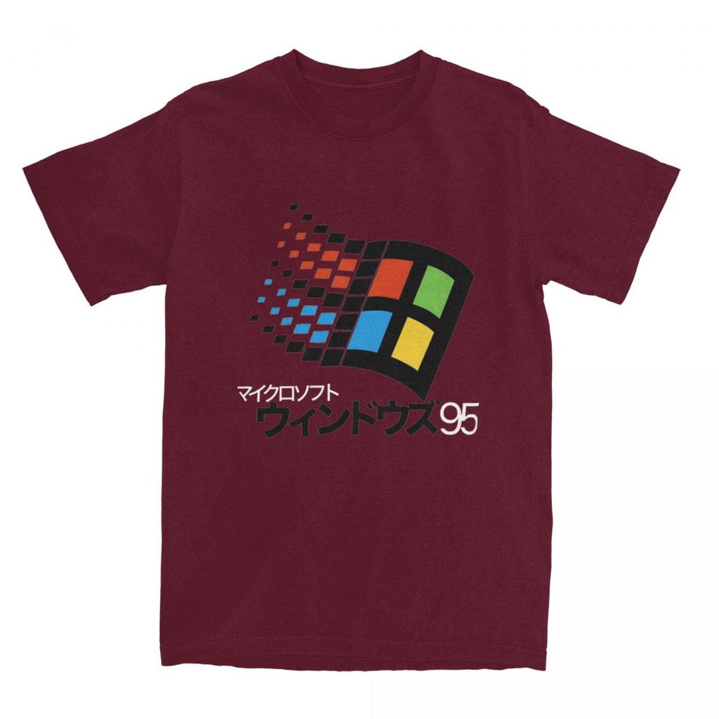 Windows 95 Japanisches Katakana Retro Logo T-Shirt Harajuku T-Shirts Kurzarm Vintage T-Shirt Sommer Baumwolle Übergroße Kleidung