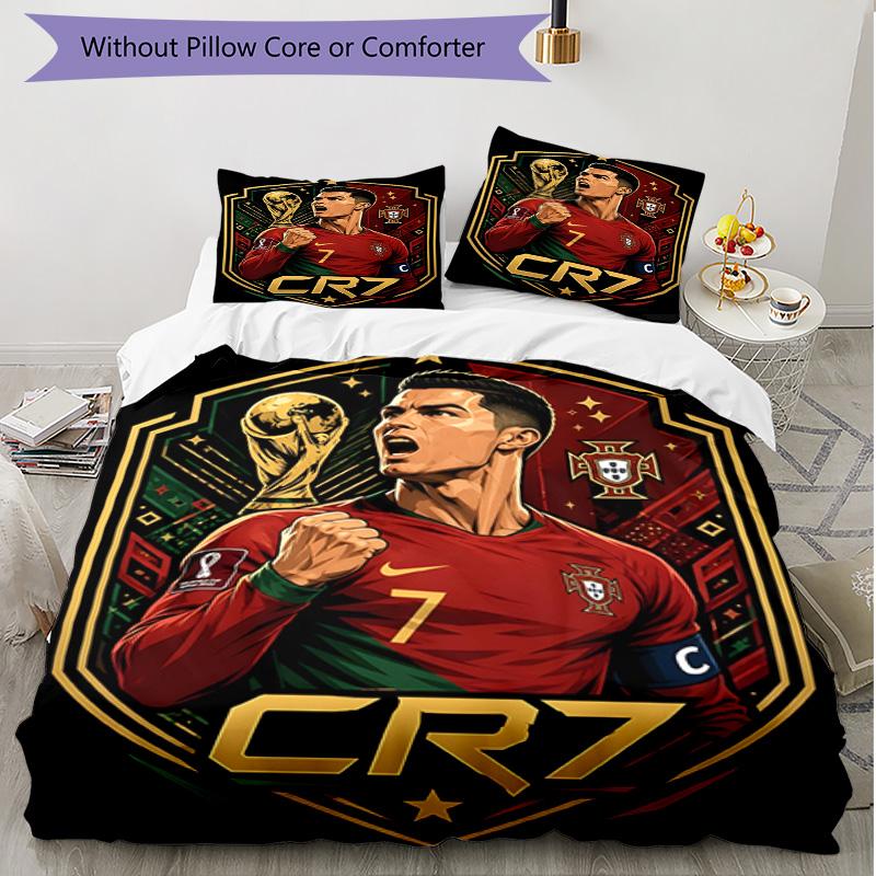 3-teiliges Bettbezug-Set (1 * Bettbezug + 2 * Kissenbezug, ohne Kern), Cristiano Ronaldo Druck Weiches Ganzjahres-Bettwäscheset, Heim-Schlafzimmerdekoration Geschenk