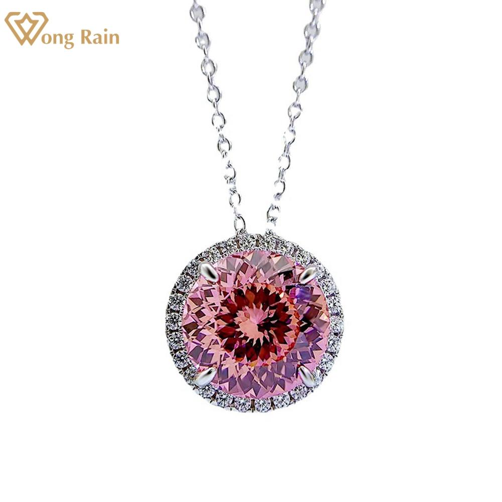 

Wong Rain Classic 100% стерлинговое серебро 925 пробы 5 CT AAAAA цирконы с драгоценными камнями кулон ожерелье для женщин ювелирные изделия подарки на день рождения розовый