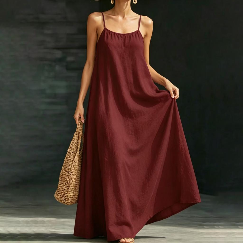 Women's Summer Fashion Sleeveless Beach Strap Loose Casual Long Vacation Dress