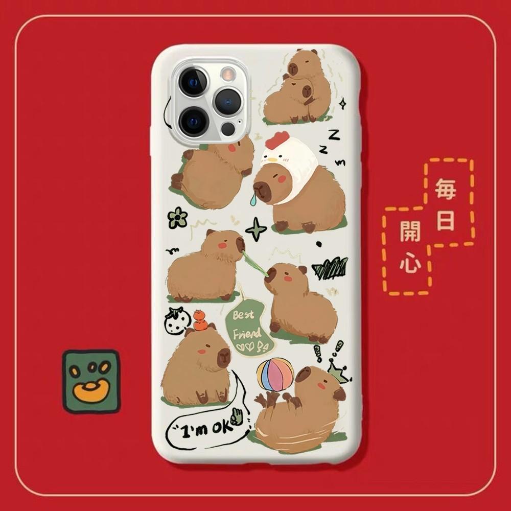 Cartoon Capybara Phone Case for iPhone 14 11 12 13 Mini Pro Xs Max 8 7 6 6S Plus X XR Solid Candy Color Case