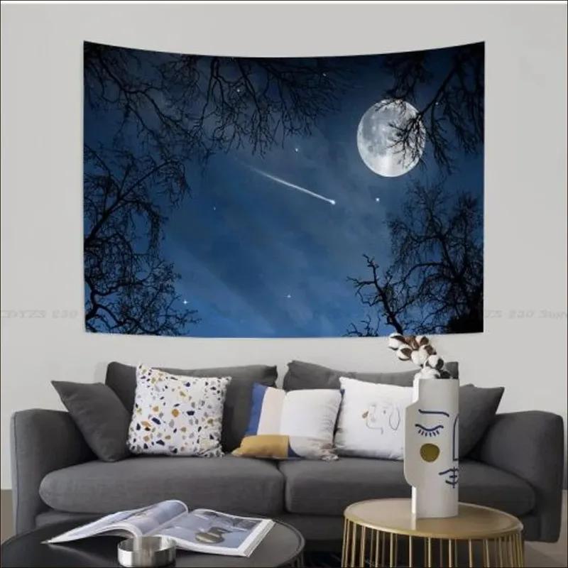 Night Starry Sky and Moon Tapestry Office Living Room Tapestry Home Wall Decoration Tapestry