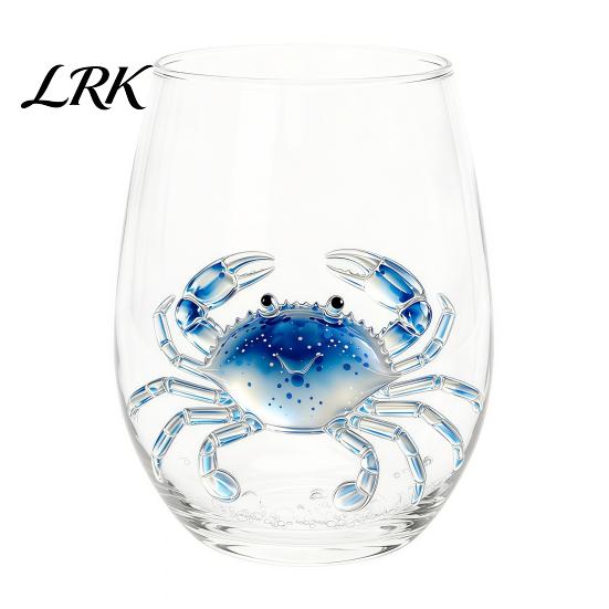 Küstendesign Tumbler Handgefertigter Glasbecher, Einzigartiger Aufdruck mit Meerestier-Motiv für Eiskaffee Cocktails Bar Tumbler, Dekorative Glasware Nautisch