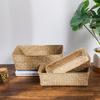 Rattan Storage Baskets Natural Hand-woven Rectangular Storage Box Seagrass Sundries Organizer Picnic Basket Home Decoration