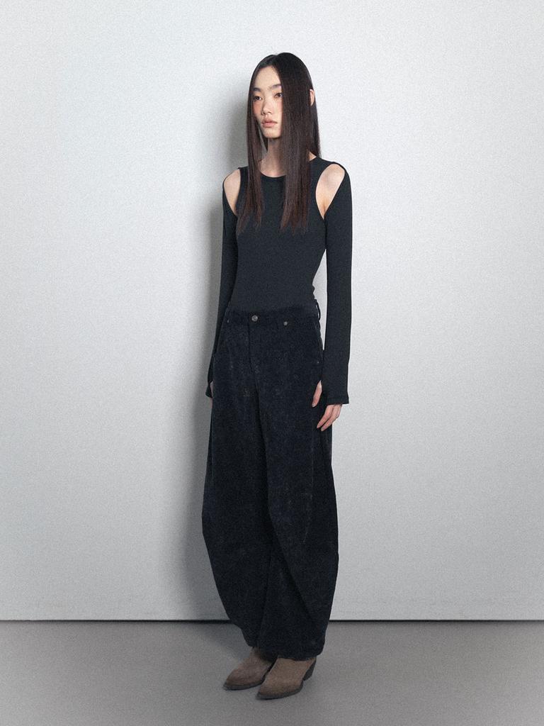 Visus Curved Courduroy Pants_Navy