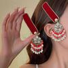 Ethnic Style Red Diamond Fringed Hairpin, New Year'S Retro Bohemian Fashion Temperament Hair Accessories