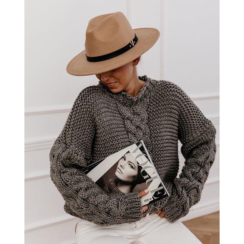 Women's Autumn Winter Loose Knitted Casual Sweater V-Neck Twist Pure Color Comfortable Plus Size Sweater