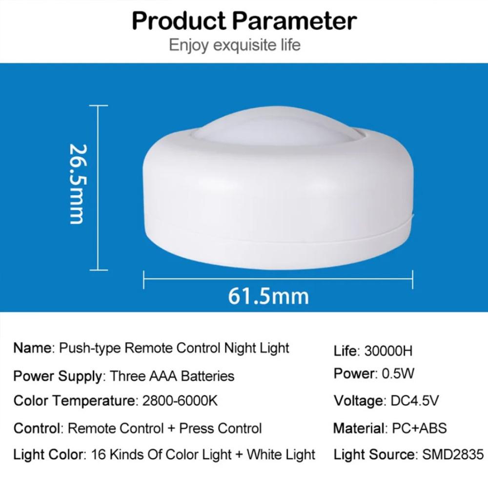 16 Colors Under Cabinet Light Dimmable LED Round Night Lights Portable Cabinet Kitchen Closet Lamps With Remote & Touch Control