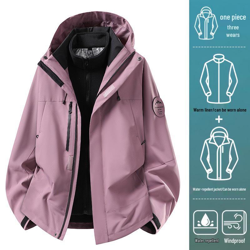 Camel Unisex 3-in-1 Mountaineering Jacket: Graphene-Lined, Windproof, Waterproof, and Warm, New Style, Two-Piece Set.